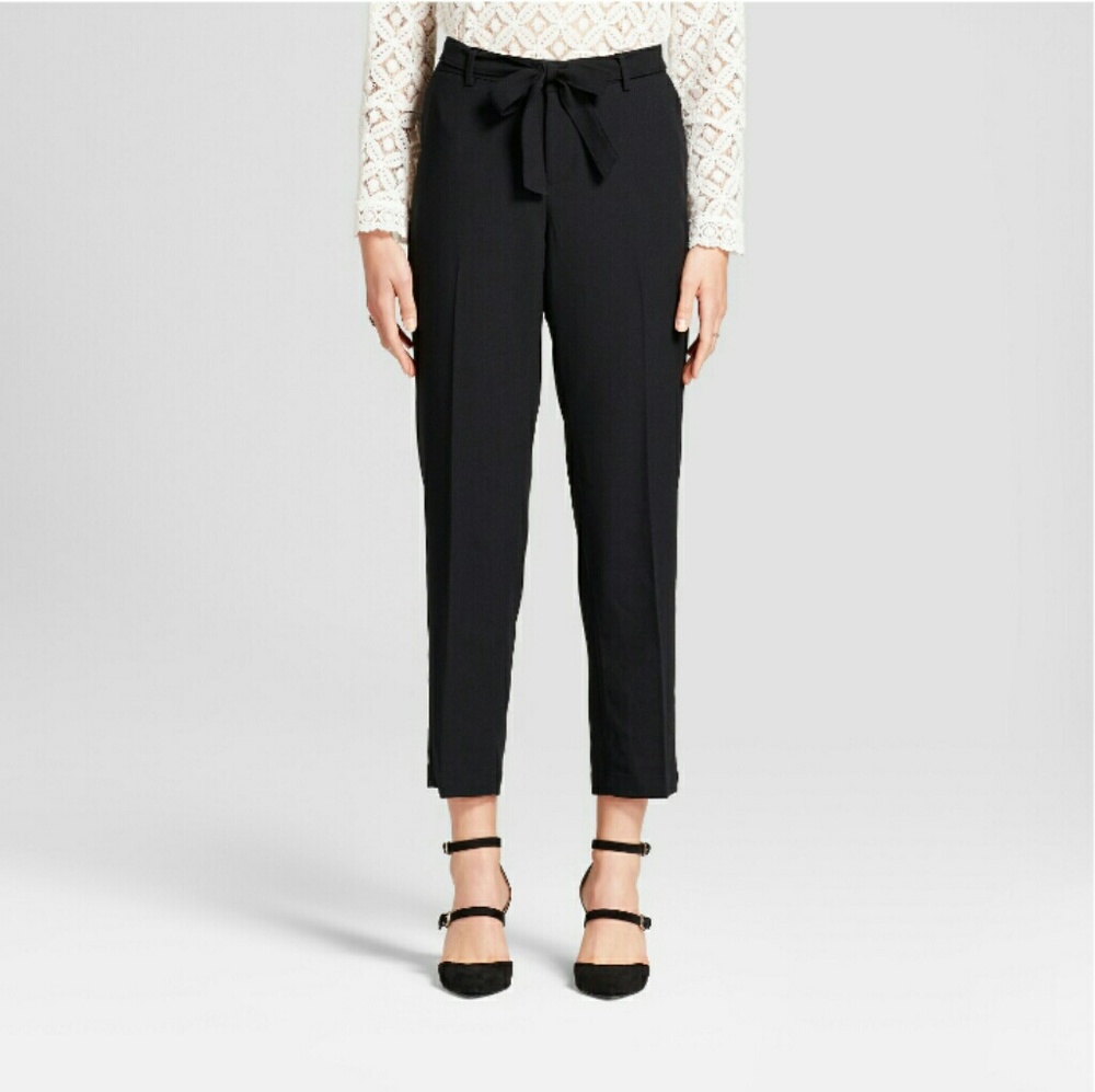 Women's Straight Leg Tie Waist Crepe Pants